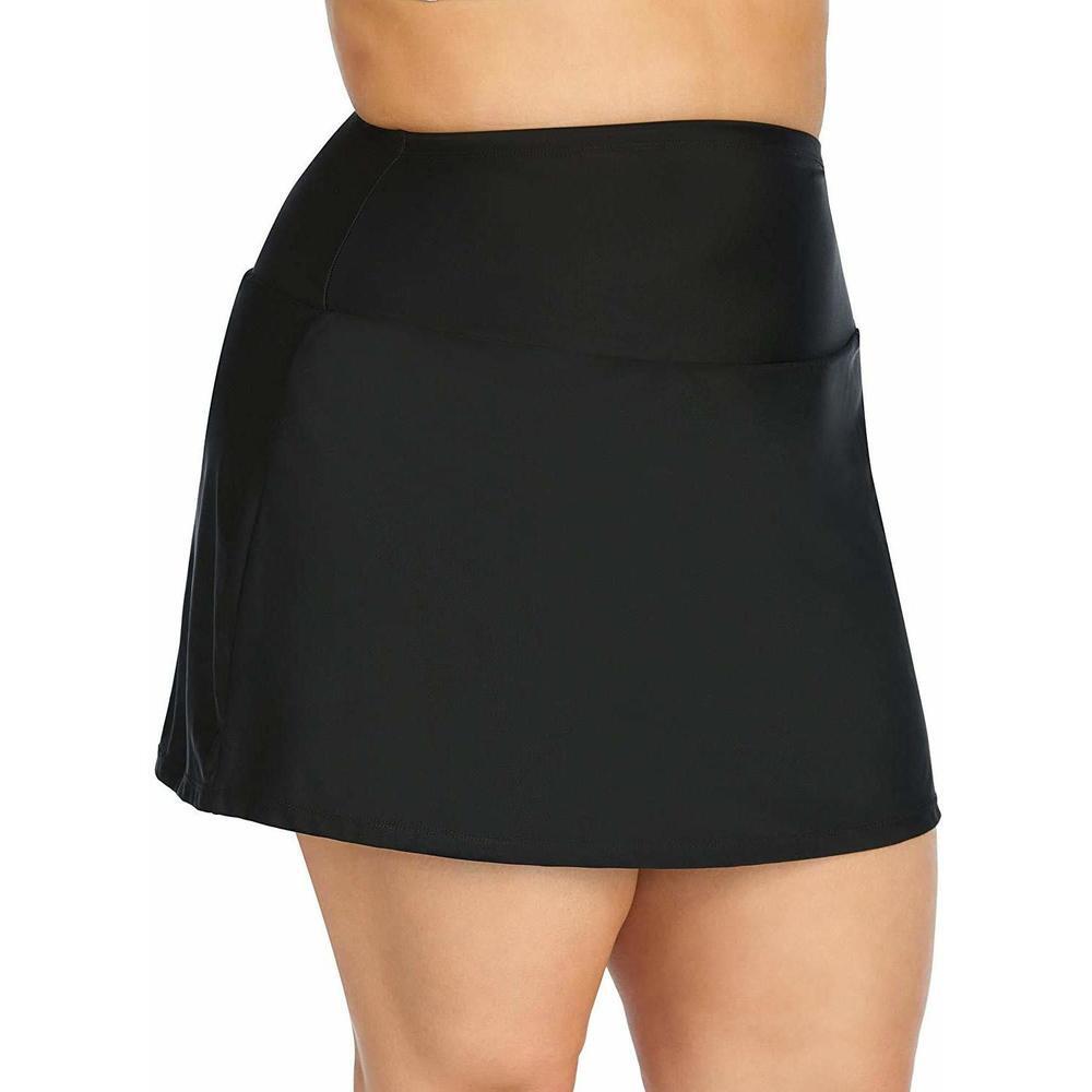 Island Escape 20W Plus Size Skirt High-Waist Swim Bottom Separates Black